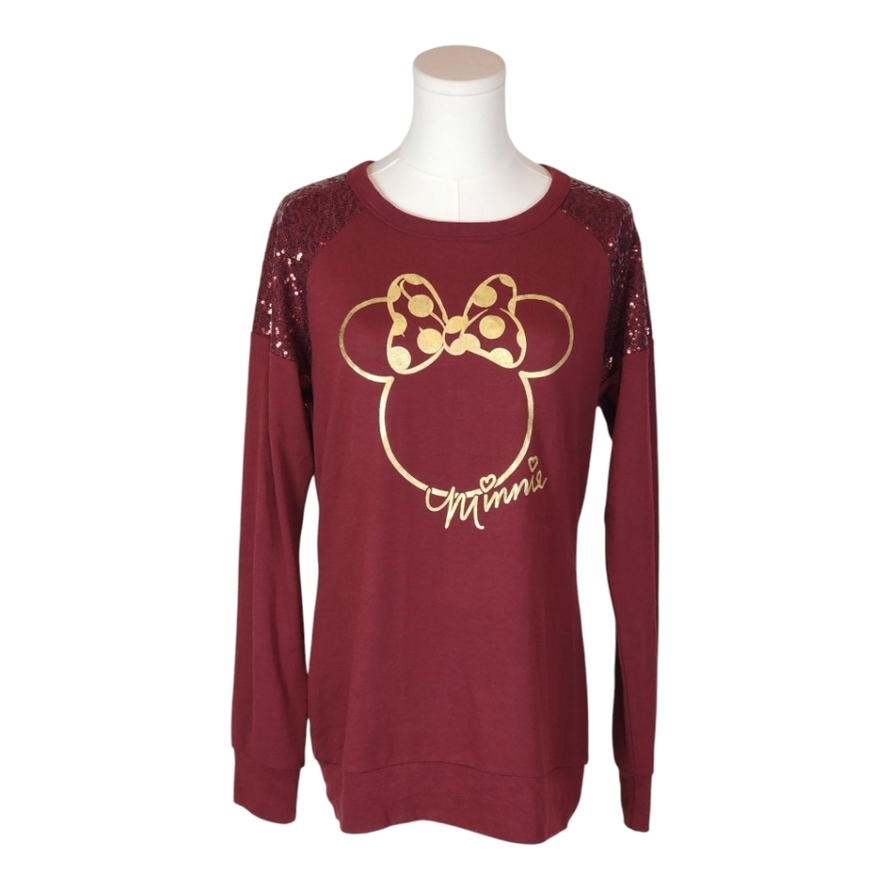 Disney Minnie Mouse Sequin Shoulder Sweatshirt Gold Graphic Medium